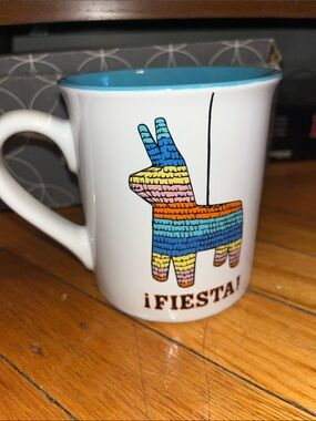 ¡Fiesta! Colorful Piñata Ceramic Coffee Mug - White with Blue Interior